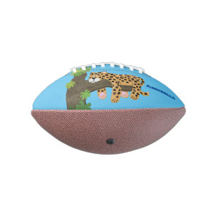 Cute leopard sleeping in tree cartoon illustration football