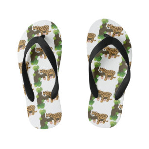 Cute leopard sleeping in tree cartoon illustration kid's thongs