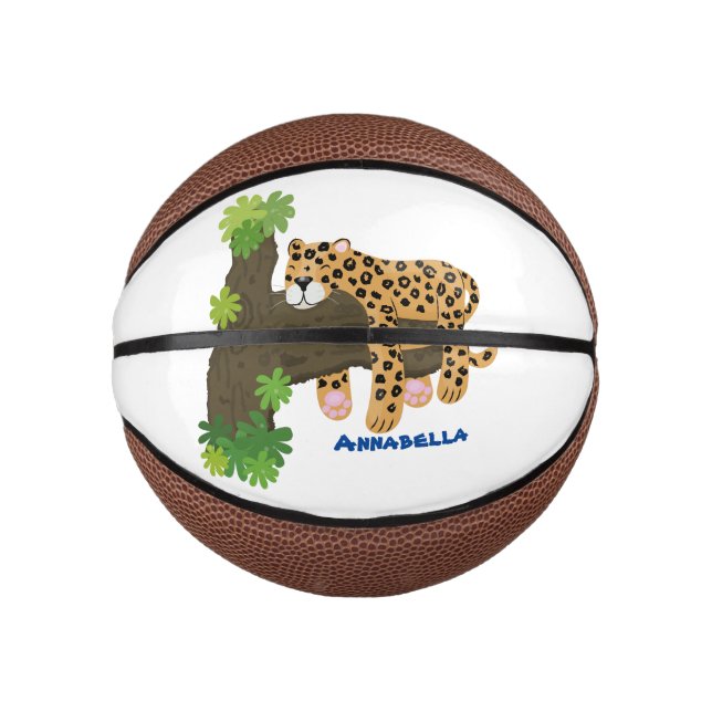 Cute leopard sleeping in tree cartoon illustration mini basketball (Front)