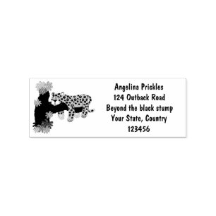 Cute leopard sleeping in tree cartoon illustration rubber stamp