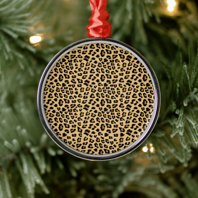 Cute Leopard Spots Cat Animal Print Pattern Metal Ornament (Tree)