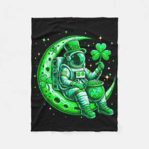 Cute Leprechaun Astronaut In Moon Space Saint Patr Fleece Blanket