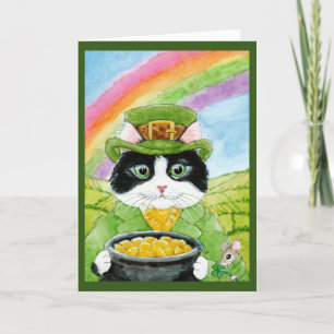 Cute Leprechaun Cat, ,Mouse, St Paddy's Day Holiday Card