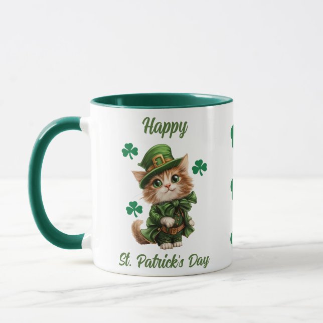 Cute Leprechaun Cat Mug – Happy St. Patrick’s Day (Left)