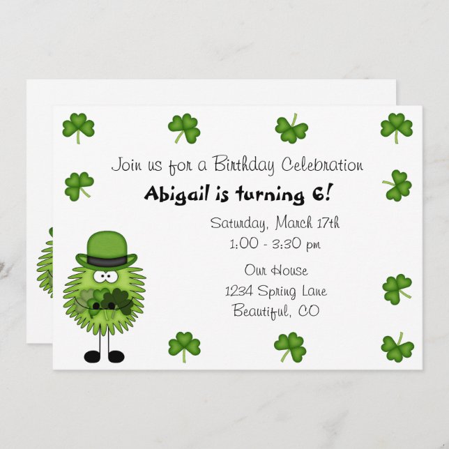 Cute Leprechaun Irish St Patrick's Day Birthday Invitation (Front/Back)