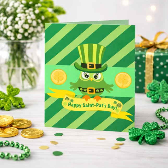 Cute Leprechaun Owl St. Patrick’s Day Card (Creator Uploaded)