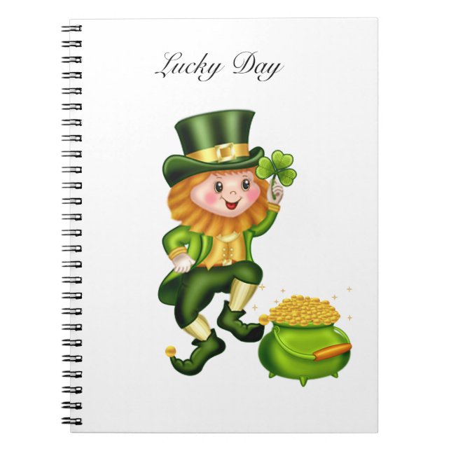 Cute leprechaun & pot of gold notebook (Front)