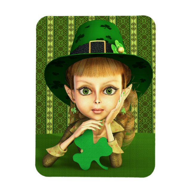 Cute Leprechaun Shamrock Girl Flexi Magnets (Vertical)