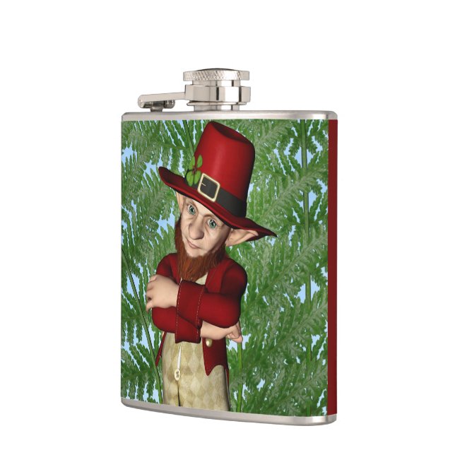 Cute Leprechaun Shamrock Irish Folklore Art Hip Flask (Left)