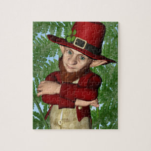 Cute Leprechaun Shamrock Irish Folklore Art Jigsaw Puzzle