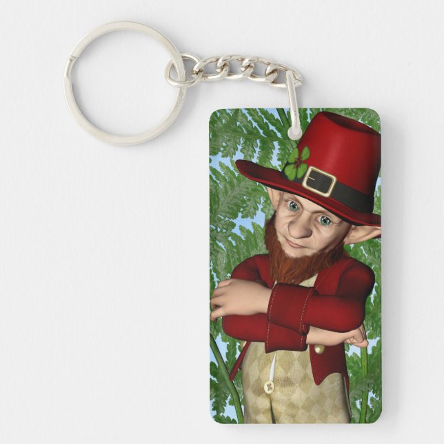 Cute Leprechaun Shamrock Irish Folklore Art Key Ring (Front)