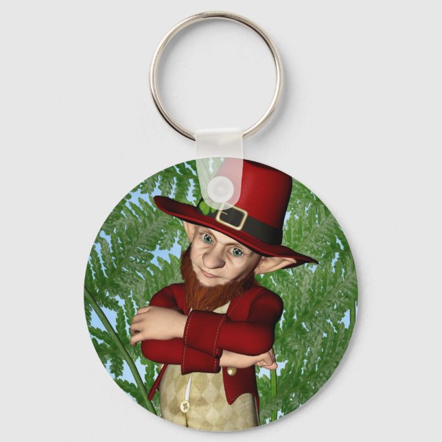 Cute Leprechaun Shamrock Irish Folklore Art Key Ring (Front)