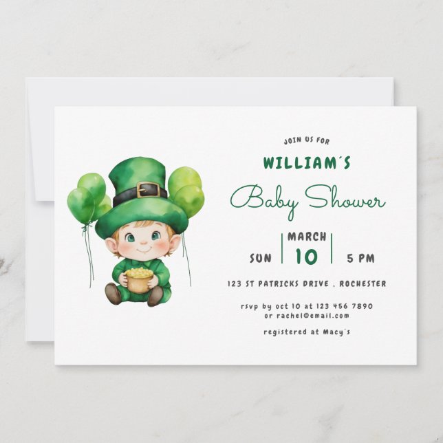 cute leprechaun st patricks day baby shower invitation (Front)