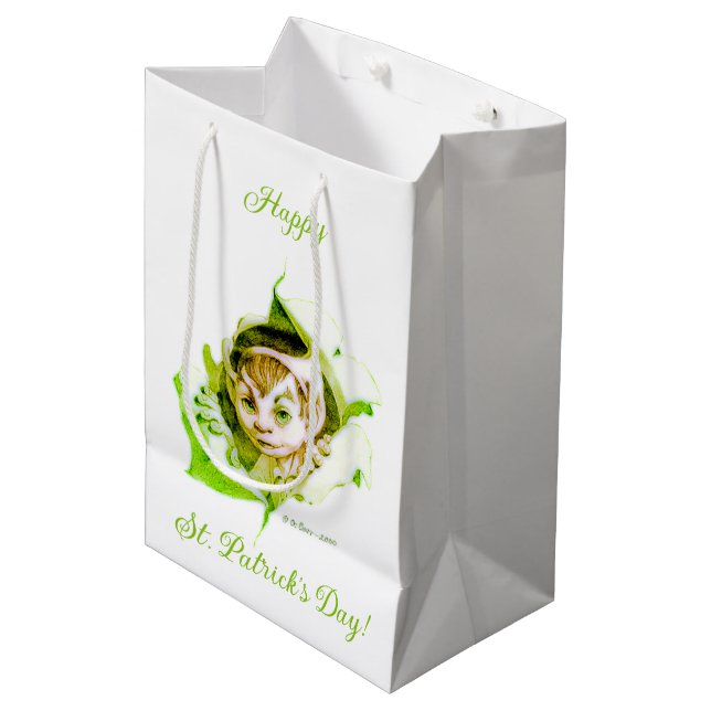 Cute Leprechaun St. Patrick's Day Medium Gift Bag (Front Angled)