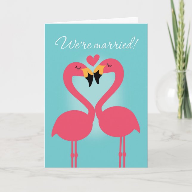 Cute Lesbian Flamingo Wedding Announcement (Front)