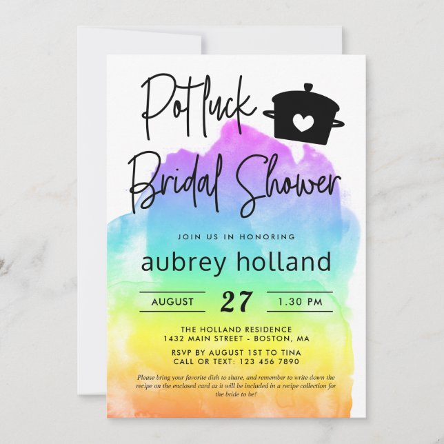 Cute Lesbian Rainbow Potluck Bridal Shower Invitation (Front)