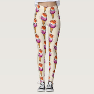 Cute Lesbian Sapphic LGBT Pride Flag Ice Cream Leggings