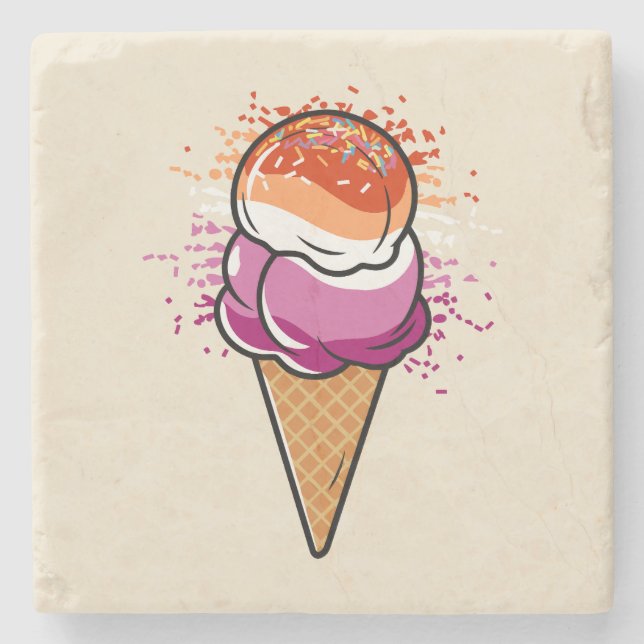 Cute Lesbian Sapphic LGBT Pride Flag Ice Cream  Stone Coaster (Front)