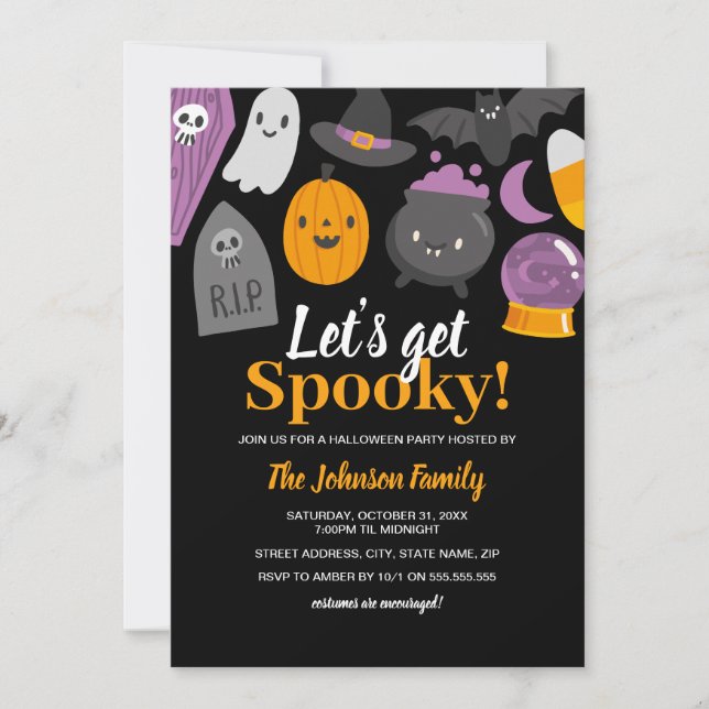 Cute Let's Get Spooky Halloween Party  Invitation (Front)
