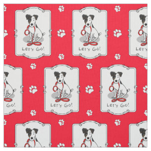 Cute Let's Go! Jack Russell Terrier (tri-colour 1) Fabric