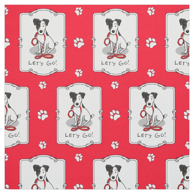 Cute Let's Go! Jack Russell Terrier (tri-colour 1) Fabric (Swatch)