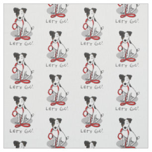 Cute Let's Go! Jack Russell Terrier (tri-colour 1) Fabric