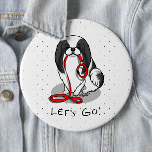 Cute Let's Go! Japanese Chin Dog (black & white 1) 6 Cm Round Badge