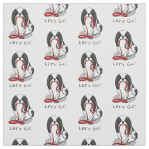 Cute Let's Go! Japanese Chin Dog (black & white 1) Fabric