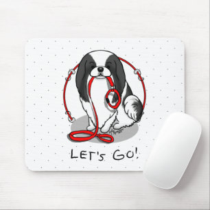 Cute Let's Go! Japanese Chin Dog (black & white 1) Mouse Pad