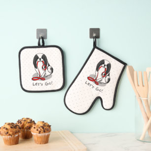 Cute Let's Go! Japanese Chin Dog (black & white 1) Oven Mitt & Pot Holder Set