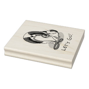 Cute Let's Go! Japanese Chin Dog (black & white 1) Rubber Stamp