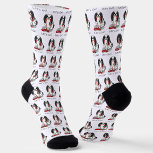 Cute Let's Go! Japanese Chin Dog (black & white 1) Socks