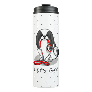Cute Let's Go! Japanese Chin Dog (black & white 1) Thermal Tumbler
