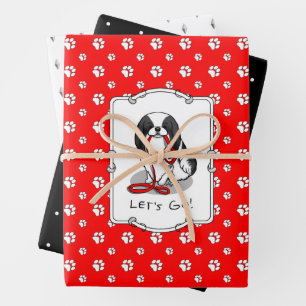 Cute Let's Go! Japanese Chin Dog (black & white 1) Wrapping Paper Sheet