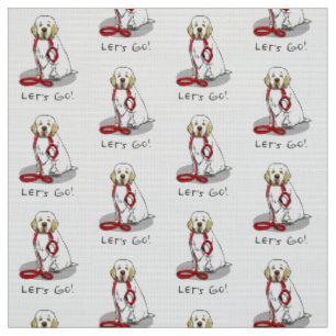 Cute Let's Go! Walk Clumber Spaniel Dog (lemon 1) Fabric