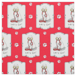 Cute Let's Go! Walk Clumber Spaniel Dog (lemon 1) Fabric
