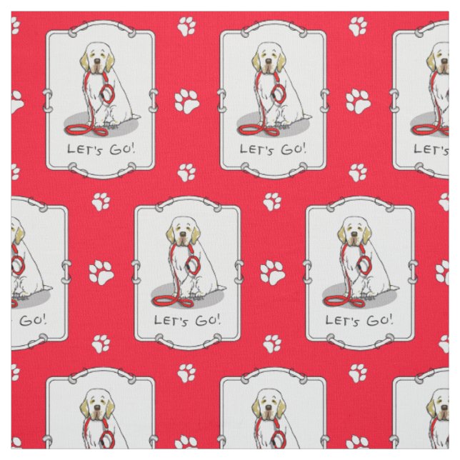 Cute Let's Go! Walk Clumber Spaniel Dog (lemon 1) Fabric (Swatch)