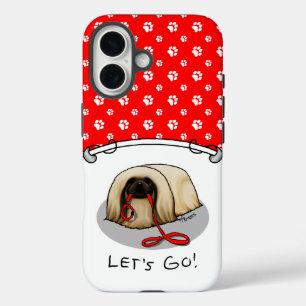 Cute Let's Go! Walk Pekingese Dog (brown masked) iPhone 16 Case