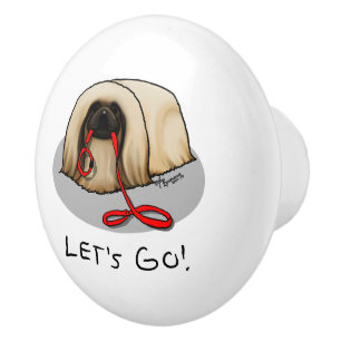 Cute Let's Go! Walk Pekingese Dog (brown masked) Ceramic Knob