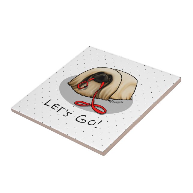 Cute Let's Go! Walk Pekingese Dog (brown masked) Ceramic Tile (Side)
