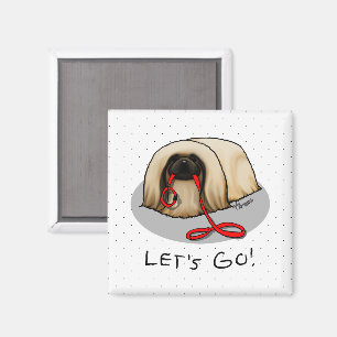 Cute Let's Go! Walk Pekingese Dog (brown masked) Magnet