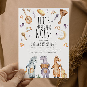 Cute Lets Make Some Noise African Animals Birthday Invitation