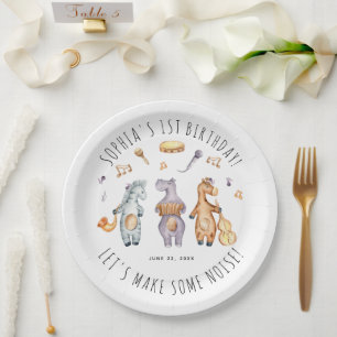 Cute Lets Make Some Noise African Animals Birthday Paper Plate