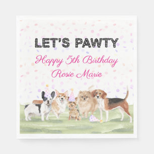 Cute Let's Pawty Pink Custom Dog Birthday Party Napkin