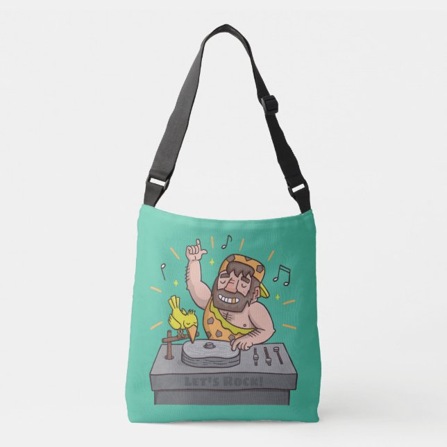 Cute Lets Rock, Stone Age, Caveman Deejay Tote (Front)