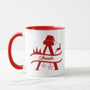 Cute Letter A Christmas Monogram & Name Mug
