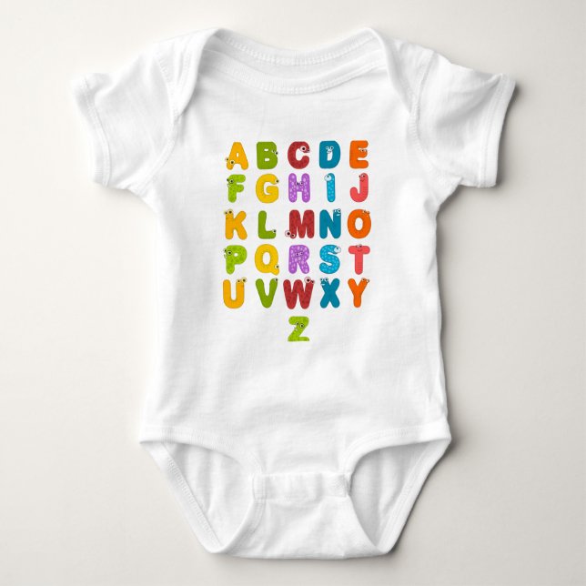 Cute Letters Funny Learning Alphabet Rainbow Colou Baby Bodysuit (Front)