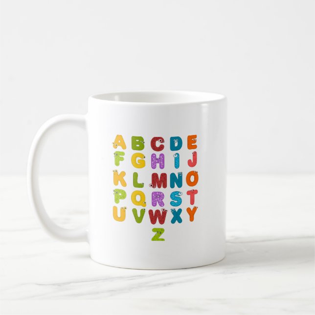 Cute Letters Funny Learning Alphabet Rainbow Colou Coffee Mug (Left)