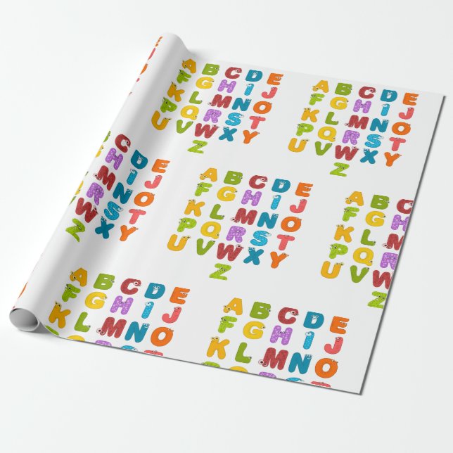 Cute Letters Funny Learning Alphabet Rainbow Colou Wrapping Paper (Unrolled)