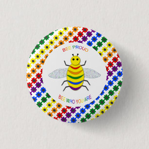 Cute LGBT Proud Rainbow Bee and Flowers 3 Cm Round Badge